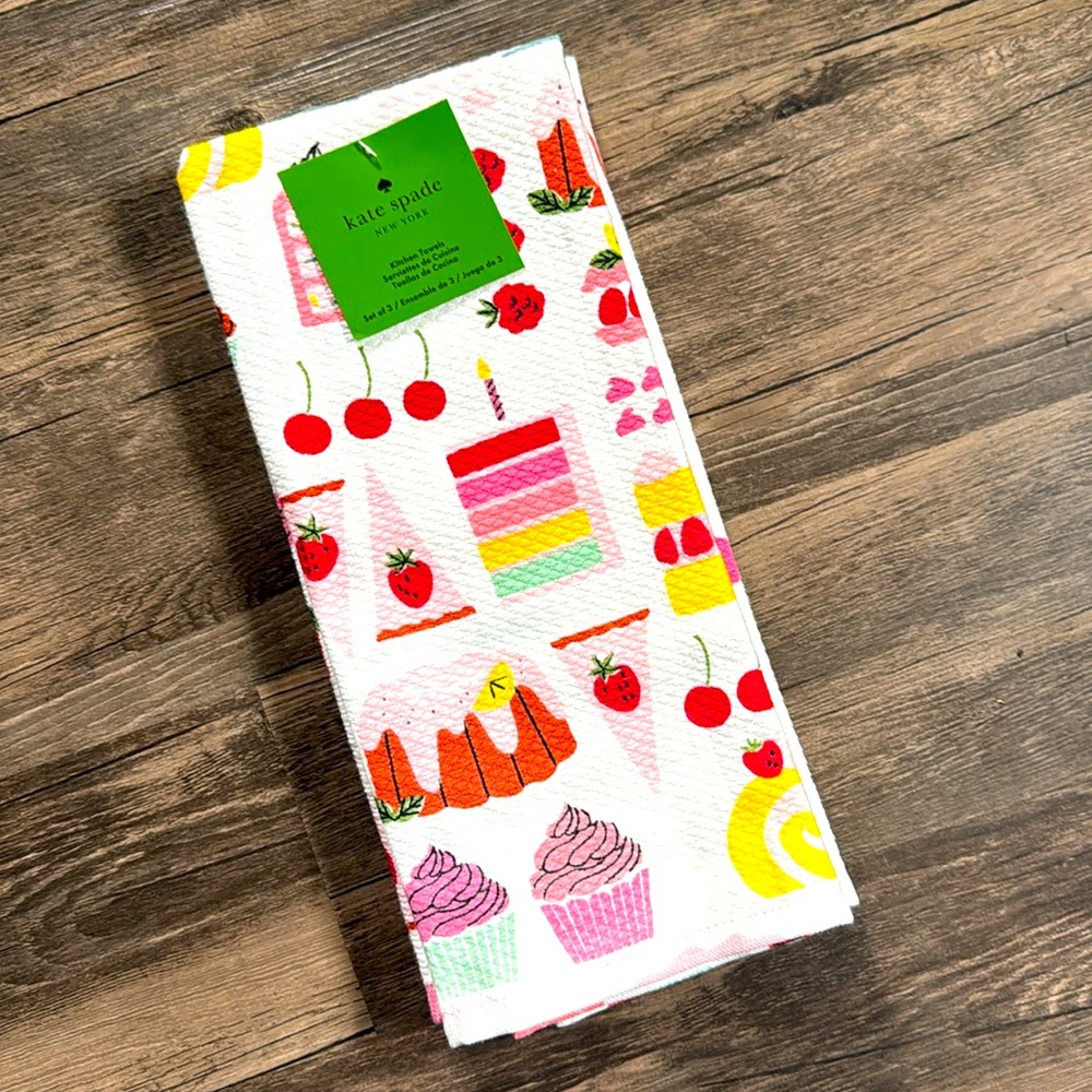 KATE SPADE 3 pack set Dessert Print Towels